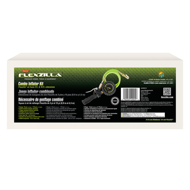 FlexZilla AL2025FZ-2 Inflator Kit with Flexzilla Air Hose 3' and 15' Extensions, Lock-On Chuck