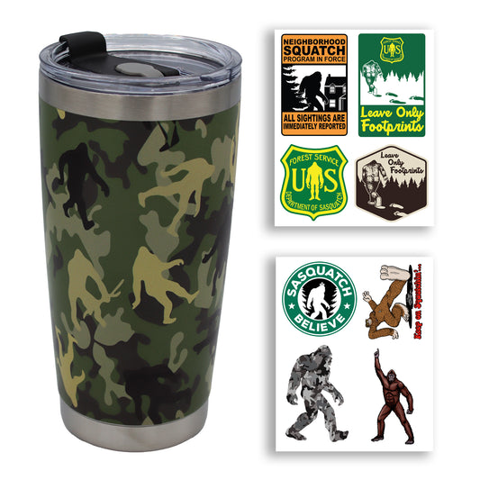 Paradise Clay TMB001 Squatch Metalworks - Green Camo - Stainless-Steel Tumbler with Lid