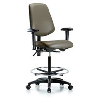 Blue Ridge Ergonomics VMBCH-RG-T1-A1-CF-RG-8809 Rutledge Vinyl Chair - Medium Bench Height with Seat Tilt, Adjustable Arms, Chrome Foot Ring, & Stationary Glides in Taupe Supernova™ Vinyl