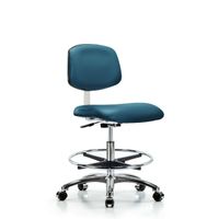 Blue Ridge Ergonomics CLR-VMBCH-MB-CR-CF-CC-8584 Class 10 Clean Room Vinyl Chair Chrome - Medium Bench Height with Medium Back, Chrome Foot Ring, & Casters in Taupe Trailblazer™ Vinyl