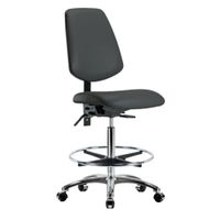 Blue Ridge Ergonomics NCR-VMBCH-MB-CR-T1-A0-CF-CC-8605 Class 100 Vinyl Clean Room Chair - Medium Bench Height with Medium Back, Seat Tilt, Chrome Foot Ring, & Casters in Charcoal Trailblazer™ Vinyl