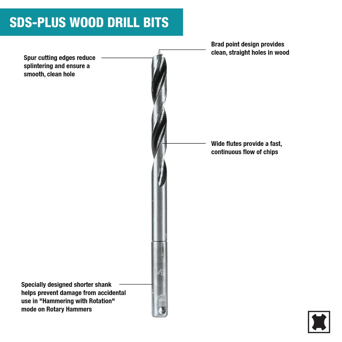 Makita B-59237 3/8" x 6‘3/8" SDS‘Plus Drill Bit, Wood