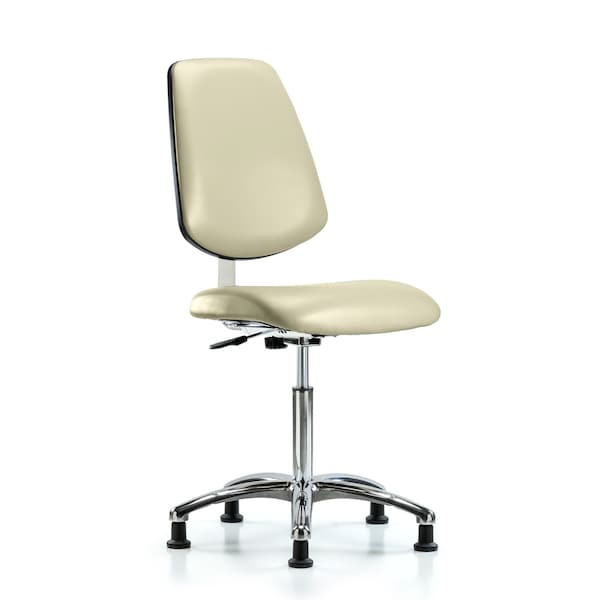 Blue Ridge Ergonomics CLR-VMBCH-MB-CR-NF-RG-8501 Class 10 Clean Room Vinyl Chair Chrome - Medium Bench Height with Medium Back & Stationary Glides in Adobe White Trailblazer™ Vinyl
