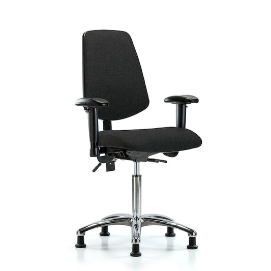 Blue Ridge Ergonomics FMBCH-MB-CR-T1-A1-NF-RG-F42 Rutledge Fabric Chair Chrome - Medium Bench Height with Medium Back, Seat Tilt, Adjustable Arms, & Stationary Glides in Black Fabric