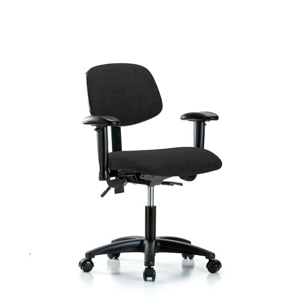 Blue Ridge Ergonomics FDHCH-RG-T0-A1-RC-F42 Rutledge Fabric Chair - Desk Height with Adjustable Arms & Casters in Black Fabric