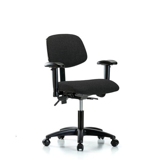 Blue Ridge Ergonomics FDHCH-RG-T0-A1-RC-F42 Rutledge Fabric Chair - Desk Height with Adjustable Arms & Casters in Black Fabric