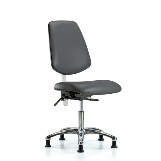Blue Ridge Ergonomics NCR-VDHCH-MB-CR-T0-A0-RG-8823 Class 100 Vinyl Clean Room Chair - Desk Height with Medium Back & Stationary Glides in Carbon Supernova™ Vinyl