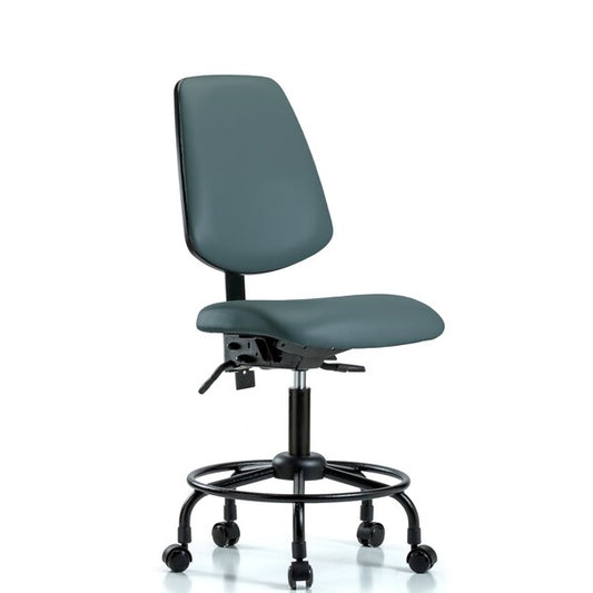 Blue Ridge Ergonomics VDHCH-RT-T0-A0-RC-8546 Rutledge Vinyl Chair - Desk Height with Round Tube Base & Casters in Colonial Blue Trailblazer™ Vinyl