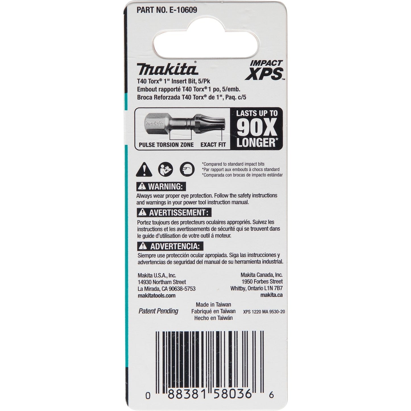 Makita E-10609 Impact XPS® T40 Torx 1" Insert Bit, 5/pk