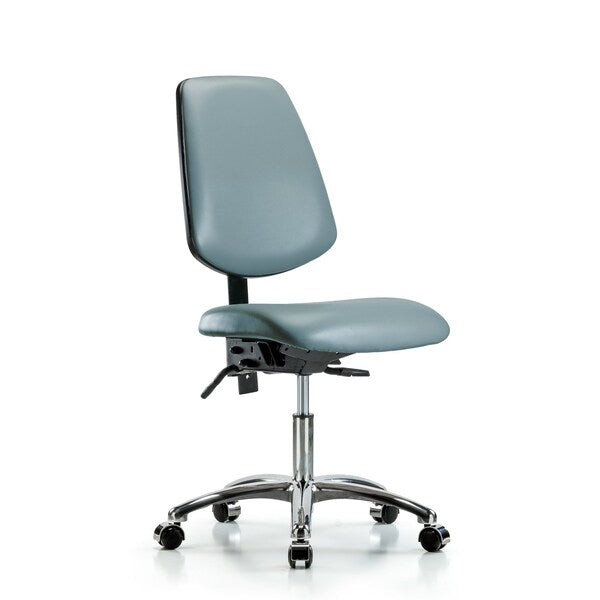 Blue Ridge Ergonomics VDHCH-MB-CR-T1-A0-CC-8822 Rutledge Vinyl Chair Chrome - Desk Height with Medium Back, Seat Tilt, & Casters in Storm Supernova™ Vinyl