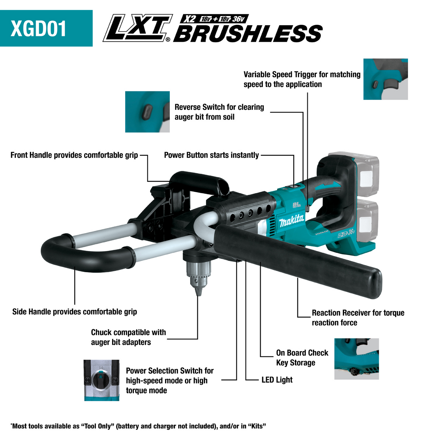 Makita XGD01Z 36V (18V X2) LXT® Brushless Earth Auger, Tool Only