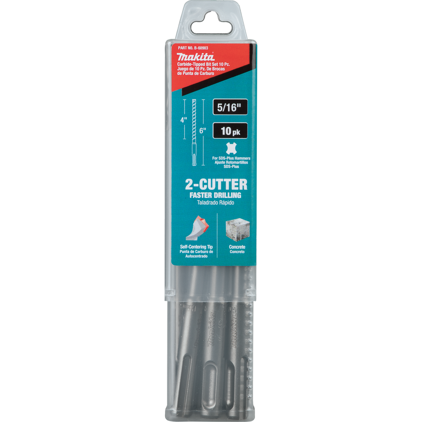 Makita B-60903 5/16" x 6" SDS‘PLUS Bit, 2‘Cutter, 10/pk