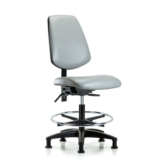 Blue Ridge Ergonomics VMBCH-MB-RG-T1-A0-CF-RG-8567 Rutledge Vinyl Chair - Medium Bench Height with Medium Back, Seat Tilt, Chrome Foot Ring, & Stationary Glides in Dove Trailblazer™ Vinyl