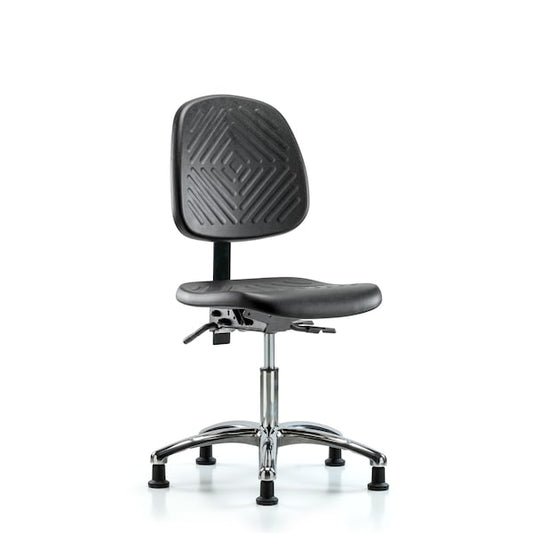 Blue Ridge Ergonomics PDHCH-MB-CR-T1-A0-CC-BLK Polyurethane Chair Chrome - Desk Height with Medium Back, Seat Tilt, & Casters in Black Polyurethane