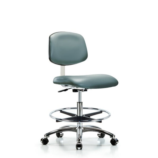 Blue Ridge Ergonomics CLR-VMBCH-CR-CF-CC-8822 Class 10 Clean Room Vinyl Chair Chrome - Medium Bench Height with Chrome Foot Ring & Casters in Storm Supernova™ Vinyl