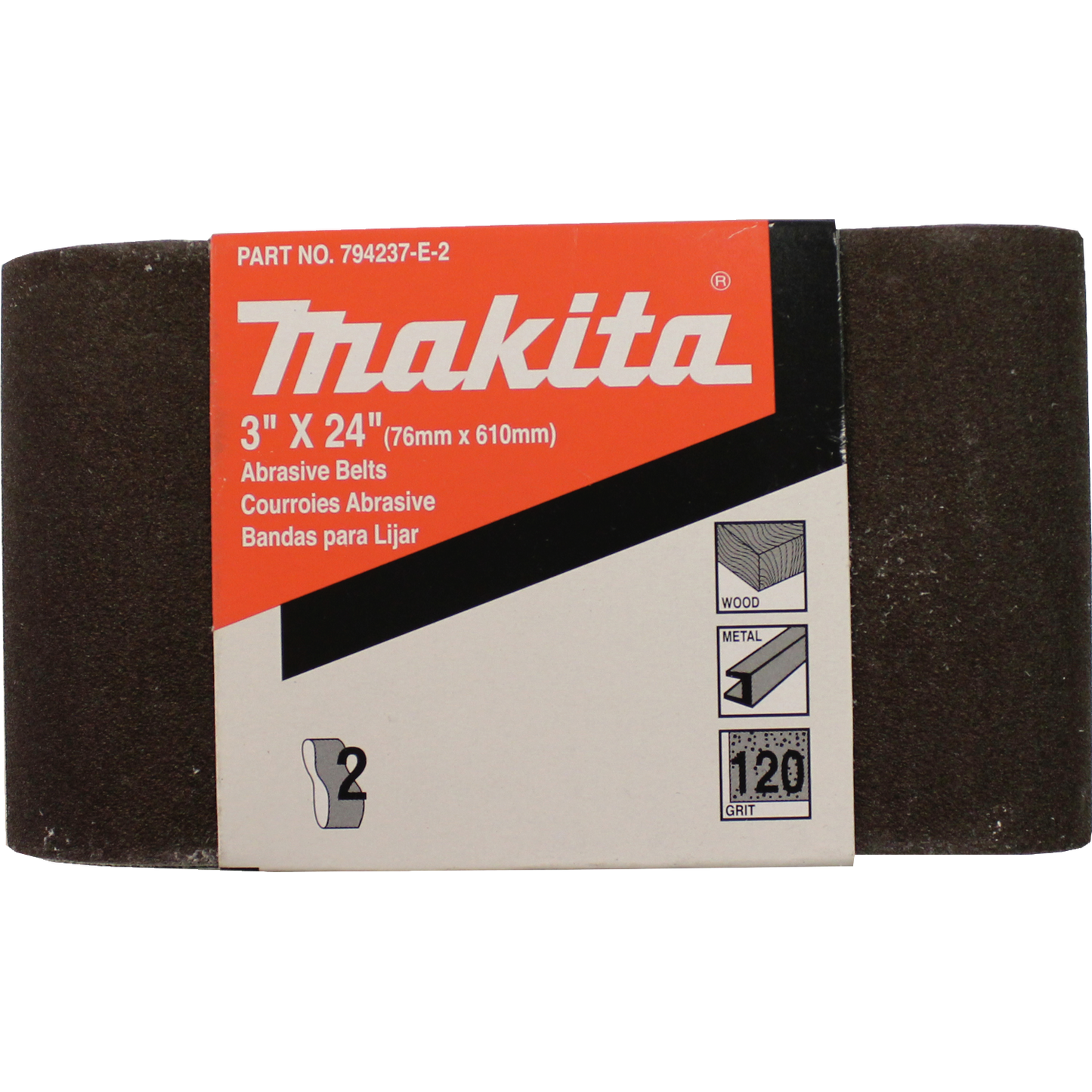 Makita 794237-E-2 3" x 24" Abrasive Belt, 120 Grit, 2/pk