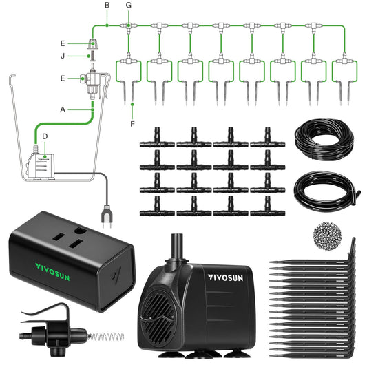 Vivosun FlexFeed Automatic Drip Irrigation Kit for Indoor & Outdoor Plants, Smart Watering System with 16 Drip Emitters, 4mm Fast Flow, App-Controlled A10 GrowHub, Quiet 15W Pump