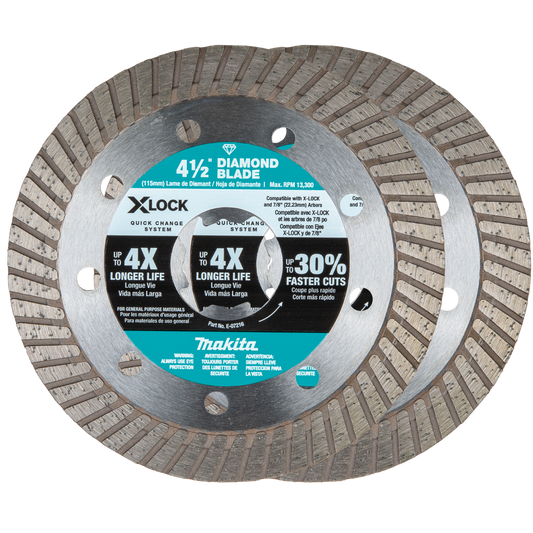 Makita E-07222 X‘LOCK 4‘1/2" Turbo Rim Diamond Blade for Masonry Cutting, 2/pk