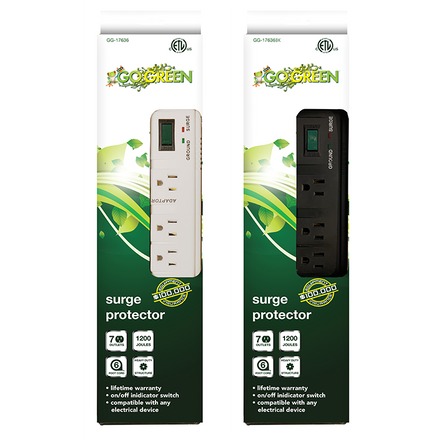 GoGreen Power GG-17636BK 7 Outlet Surge Protector, w/1200 Joules, EMI/RFI Black