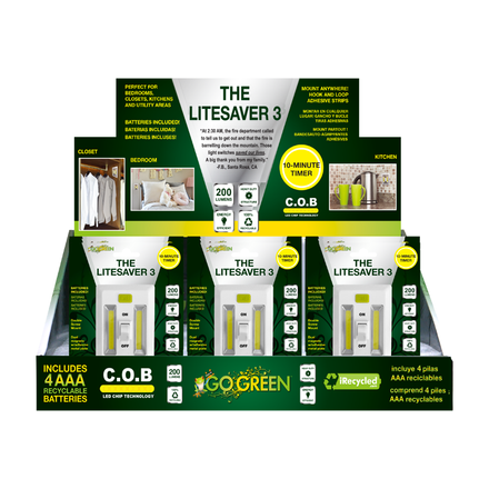 GoGreen Power GG-113-LS3 The LiteSaver 3  - LED Lightswitch 12 pc. Display with 10 minute timer - 200 Lumens