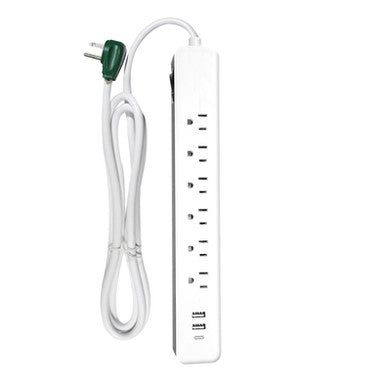 GoGreen Power GG-1662USBC 6 OUTLET WHITE SURGE PROTECTOR, 450 JOULES, 2 USB + USBC 3.4 AMPS