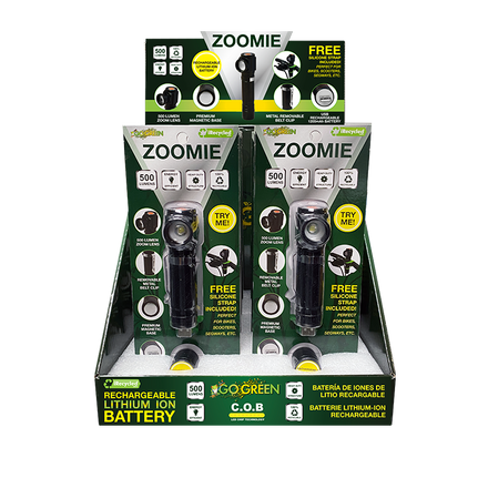 GoGreen Power GG-Zoomie 8 pc. Zoomie Display. Double Blister, USB Rechargeable, Magnet on Bottom, Metal Belt Clip