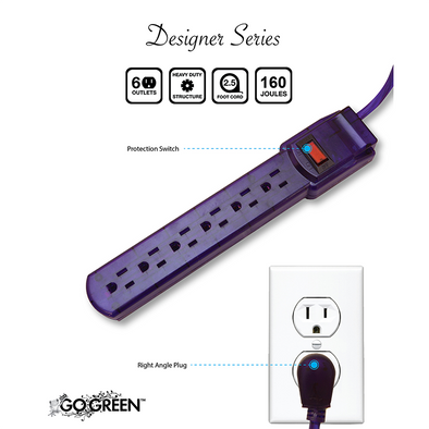 GoGreen Power GG-16103MDG Designer Series, 6 Outlet Translucent Green Surge Protector