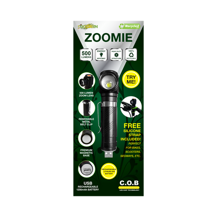 GoGreen Power GG-Zoomie 8 pc. Zoomie Display. Double Blister, USB Rechargeable, Magnet on Bottom, Metal Belt Clip