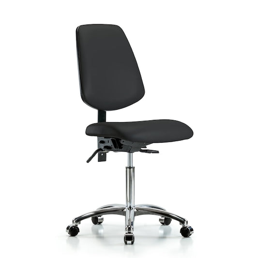 Blue Ridge Ergonomics VMBCH-MB-CR-T1-A0-NF-CC-8540 Rutledge Vinyl Chair Chrome - Medium Bench Height with Medium Back, Seat Tilt, & Casters in Black Trailblazer™ Vinyl
