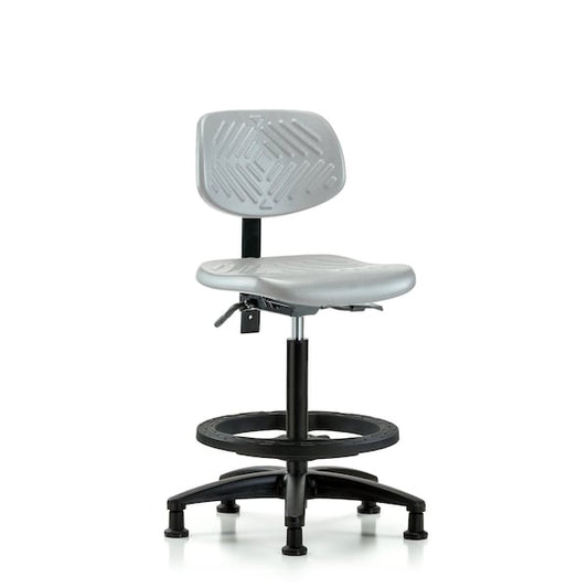 Blue Ridge Ergonomics HPHBCH-RG-T0-A0-BF-RG-BLU Newport Industrial Polyurethane Chair - High Bench Height with Black Foot Ring & Stationary Glides in Blue Polyurethane
