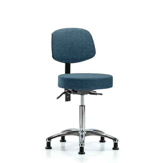 Blue Ridge Ergonomics VHBST-RG-T1-CF-RG-8582 Rutledge Vinyl Stool with Back - High Bench Height with Seat Tilt, Chrome Foot Ring, & Stationary Glides in Imperial Blue Trailblazer™ Vinyl