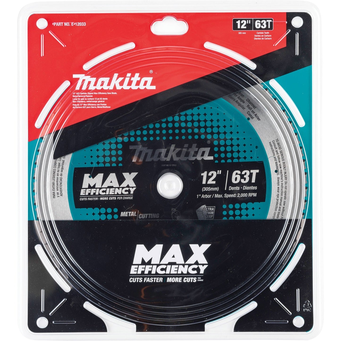 Makita E-12033 12" 63T Carbide‘Tipped Max Efficiency Saw Blade, Metal/General Purpose