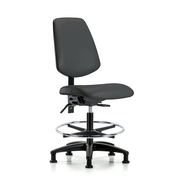 Blue Ridge Ergonomics VMBCH-RG-T0-A0-CF-RG-8605 Rutledge Vinyl Chair - Medium Bench Height with Chrome Foot Ring & Stationary Glides in Charcoal Trailblazer™ Vinyl