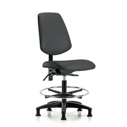 Blue Ridge Ergonomics VMBCH-RG-T0-A0-CF-RG-8605 Rutledge Vinyl Chair - Medium Bench Height with Chrome Foot Ring & Stationary Glides in Charcoal Trailblazer™ Vinyl