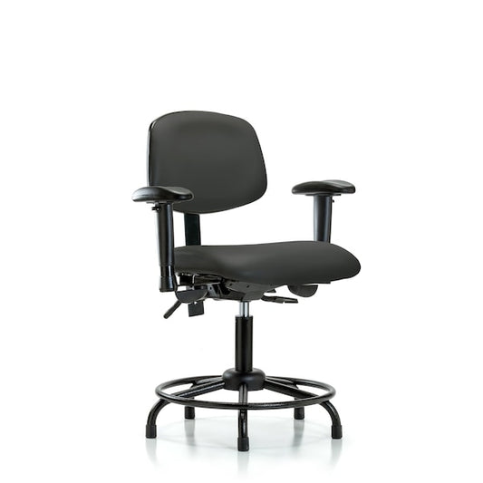 Blue Ridge Ergonomics VDHCH-RT-T0-A1-RG-8605 Rutledge Vinyl Chair - Desk Height with Round Tube Base, Adjustable Arms, & Stationary Glides in Charcoal Trailblazer™ Vinyl