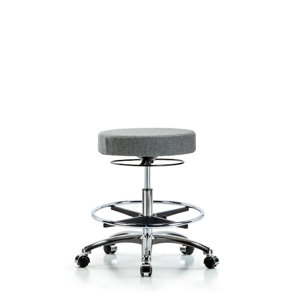 Blue Ridge Ergonomics FMBSO-CR-CF-CC-F44 Rutledge Fabric Stool without Back Chrome - Medium Bench Height with Chrome Foot Ring & Casters in Gray Fabric