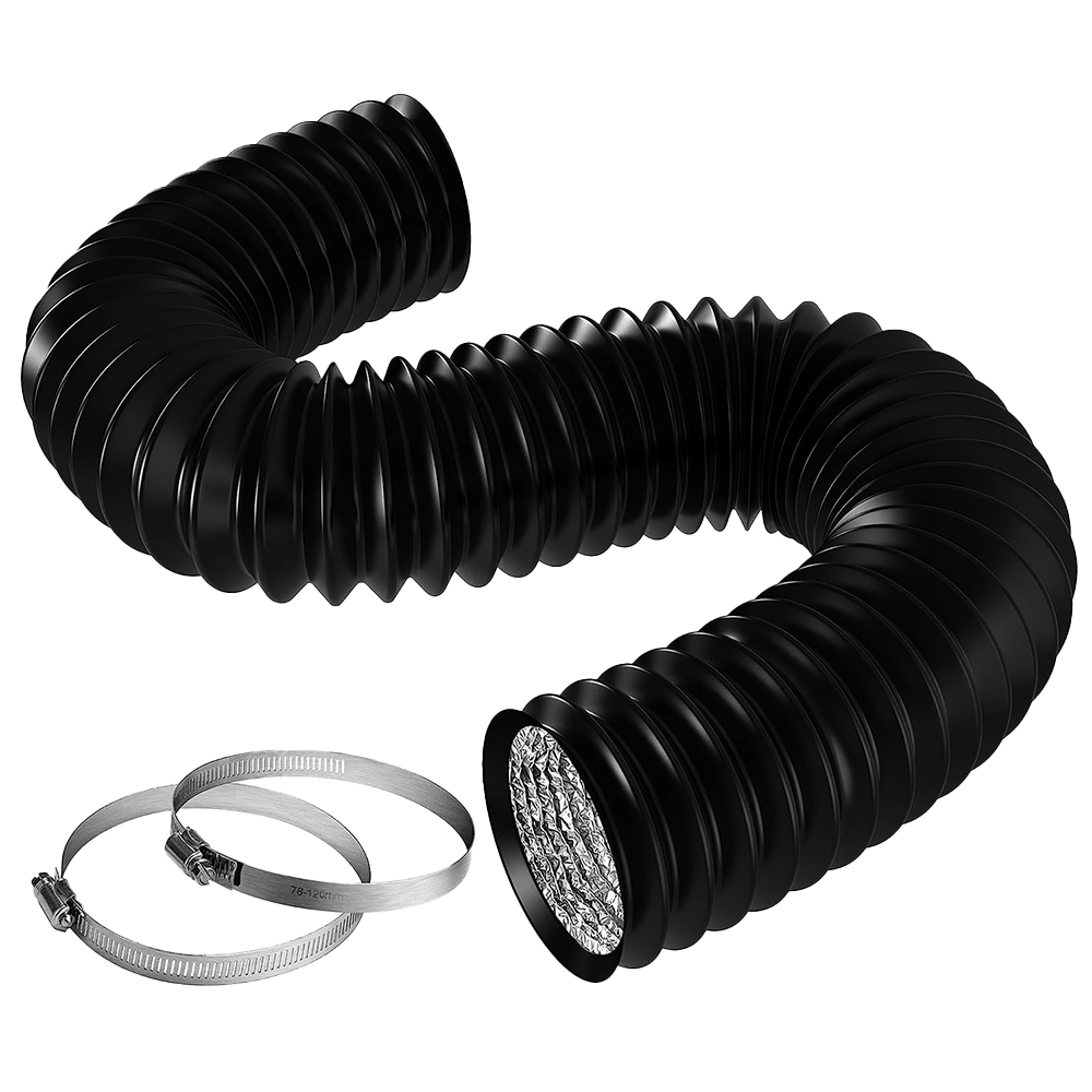 Vivosun 8 Inch 25 Feet Black Non-Insulated Flex Air Aluminum Ducting, w/Two 8 Inch Stainless Steel Clamps
