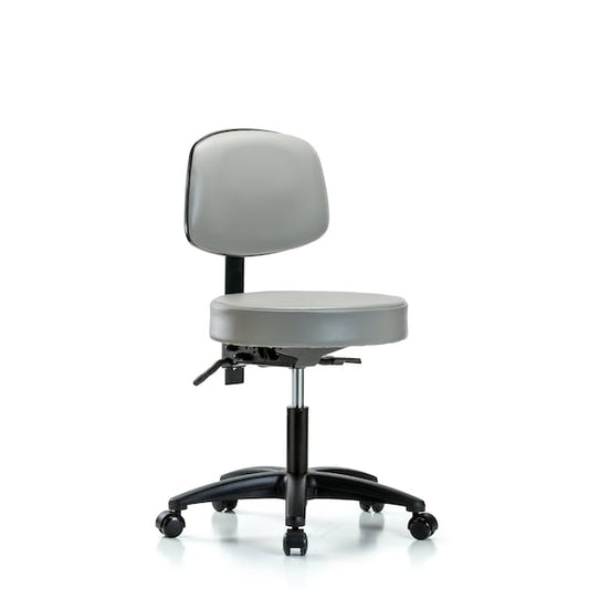 Blue Ridge Ergonomics VDHST-RG-T0-RC-8840 Rutledge Vinyl Stool with Back - Desk Height with Casters in Sterling Supernova™ Vinyl