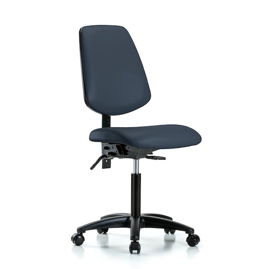 Blue Ridge Ergonomics VMBCH-MB-RG-T1-A0-NF-RC-8582 Rutledge Vinyl Chair - Medium Bench Height with Medium Back, Seat Tilt, & Casters in Imperial Blue Trailblazer™ Vinyl