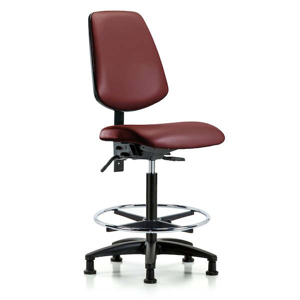 Blue Ridge Ergonomics VHBCH-MB-RG-T0-A0-CF-RG-8815 Rutledge Vinyl Chair - High Bench Height with Medium Back, Chrome Foot Ring, & Stationary Glides in Borscht Supernova™ Vinyl