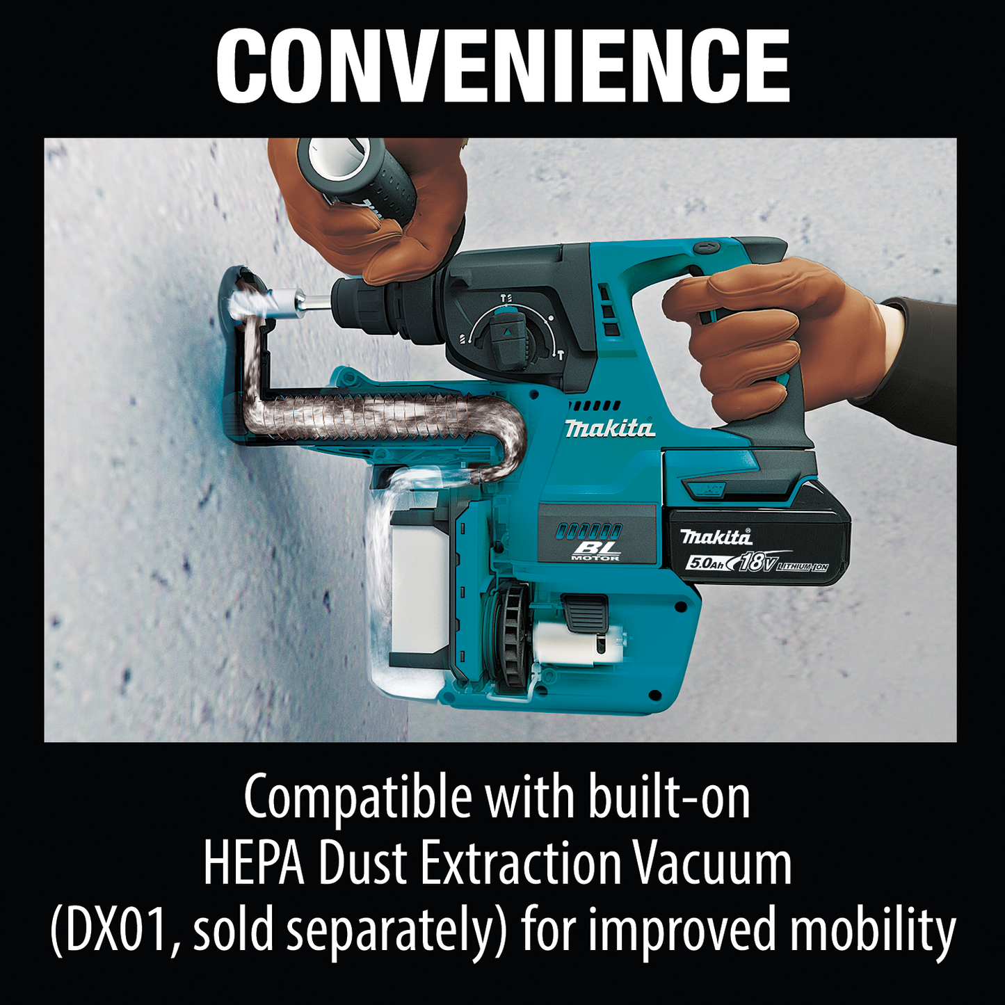 Makita XRH01T 18V LXT® Lithium‘Ion Brushless Cordless 1" SDS‘PLUS Rotary Hammer Kit (5.0Ah)