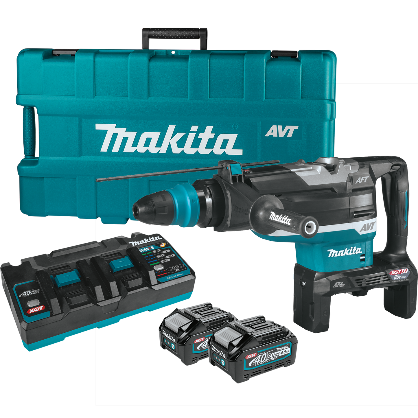 Makita GRH06PM 80V max (40V max X2) XGT® Brushless 2" SDS‘MAX AVT® Rotary Hammer Kit, AFT®, AWS® Capable (4.0Ah)