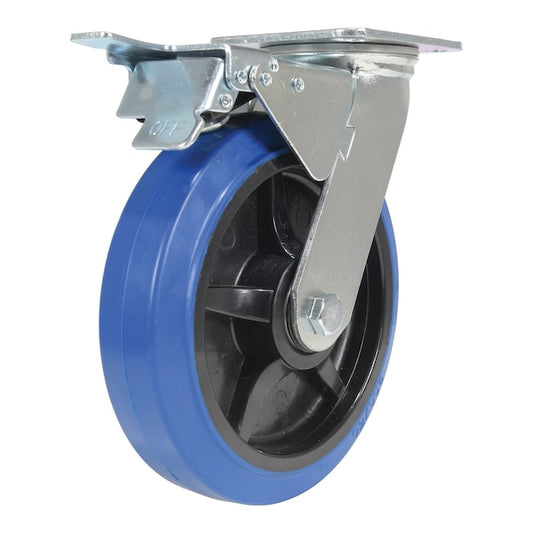 Vestil CST-BB-8X2ER-SWTB Elastic Rubber Swivel With Total Brake Caster 8 In. Diameter x 2 In. Width 770 lb Blue/Black