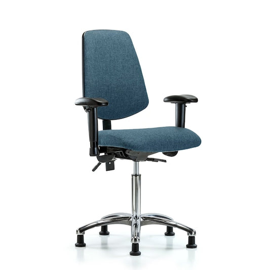 Blue Ridge Ergonomics FMBCH-MB-CR-T1-A1-NF-RG-F43 Rutledge Fabric Chair Chrome - Medium Bench Height with Medium Back, Seat Tilt, Adjustable Arms, & Stationary Glides in Blue Fabric