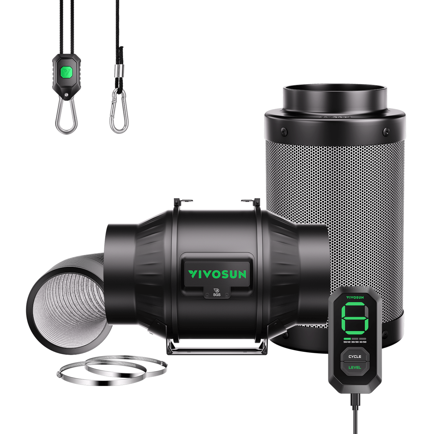 Vivosun Smart Air Filtration Kit 6', AeroZesh T6 Inline Fan with E12 Speed Controller, Carbon Filter & Ducting Combo