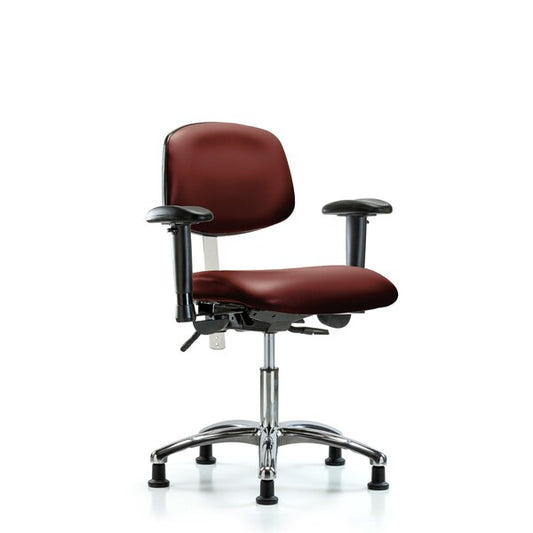 Blue Ridge Ergonomics VDHCH-CR-T1-A1-RG-8815 Rutledge Vinyl Chair Chrome - Desk Height with Seat Tilt, Adjustable Arms, & Stationary Glides in Borscht Supernova™ Vinyl