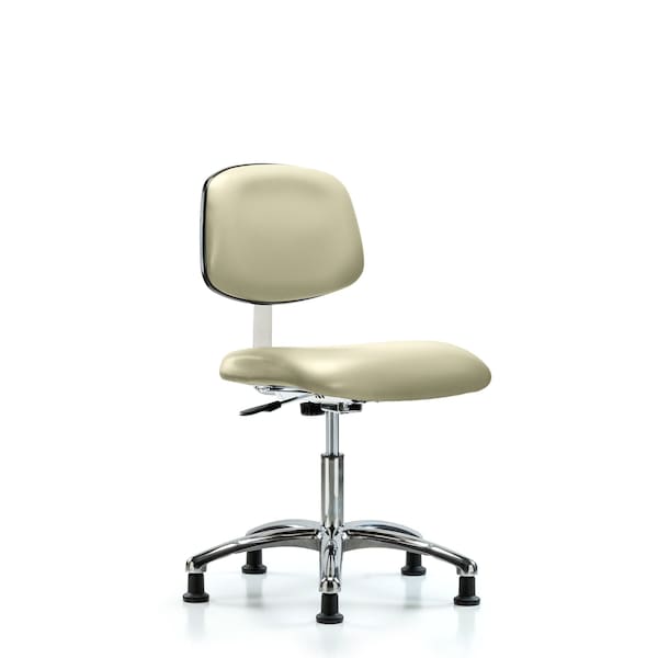 Blue Ridge Ergonomics CLR-VMBCH-CR-NF-RG-8501 Class 10 Clean Room Vinyl Chair Chrome - Medium Bench Height with Stationary Glides in Adobe White Trailblazer™ Vinyl