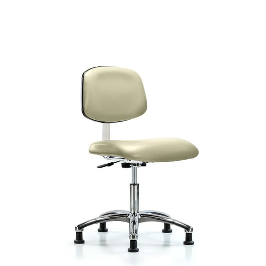 Blue Ridge Ergonomics CLR-VMBCH-CR-NF-RG-8501 Class 10 Clean Room Vinyl Chair Chrome - Medium Bench Height with Stationary Glides in Adobe White Trailblazer™ Vinyl