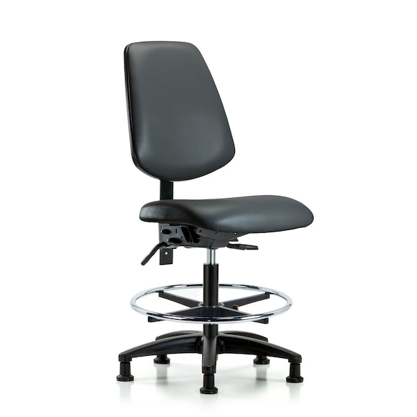 Blue Ridge Ergonomics FMBCH-RG-T1-A0-CF-RG-F45 Rutledge Fabric Chair - Medium Bench Height with Seat Tilt, Chrome Foot Ring, & Stationary Glides in Navy Fabric