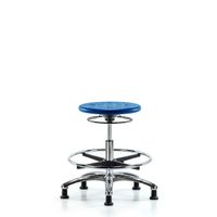 Blue Ridge Ergonomics IPHBSO-CR-CF-RG-BLU Huron Polyurethane Stool Chrome - High Bench Height with Chrome Foot Ring & Stationary Glides in Blue Polyurethane